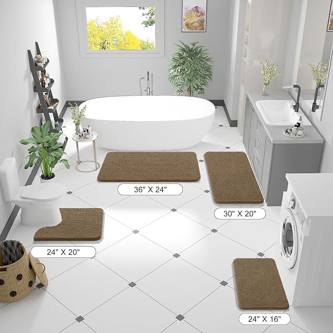 OLANLY Bathroom Rugs 47x17, Extra Soft Absorbent Chenille Bath Rugs, Rubber Backing Quick Dry, Machine Washable Bath Mats for Bathroom Floor, Tub and Shower, Home Decor Accessories, Tan