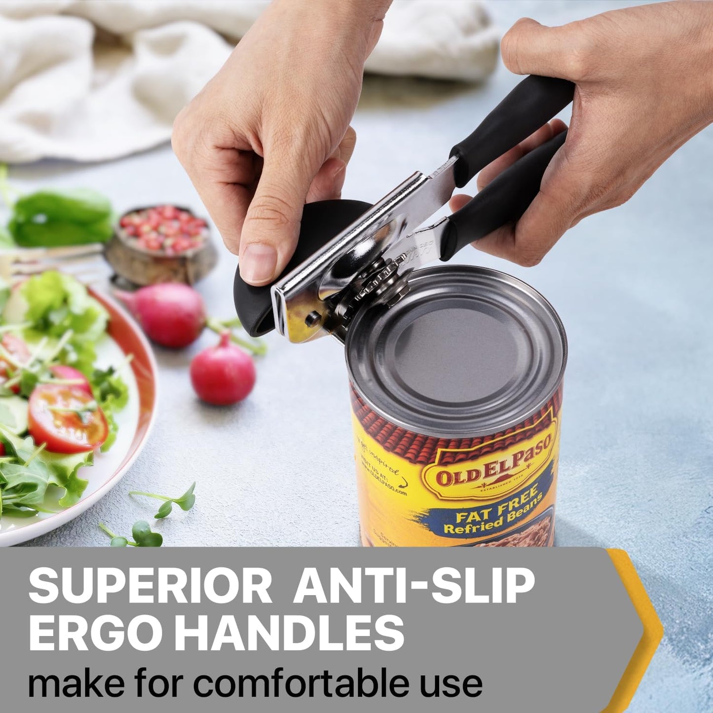 Can Opener Manual Heavy Duty, UHIYEE Hand Held Can Openers for Seniors with Comfort Grip Sharp Blade, Solid Steel Hand Manual Can Open with Magnet for Kitchen Camping, Black