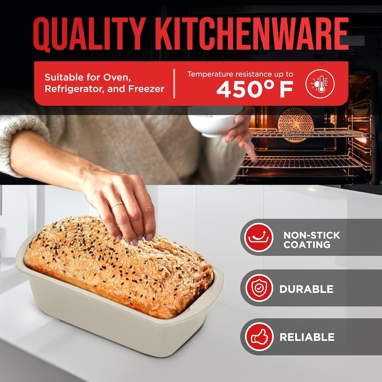 Nonstick Loaf Pan Set Pack of 4, Carbon Steel 11" Large Baking Bread Pan, Oven Safe Up to 450°F, PFOA, PFOS, PTFE Free, Space Saving Stackable Design, Stain Resistant, Dishwasher Friendly,White Marble