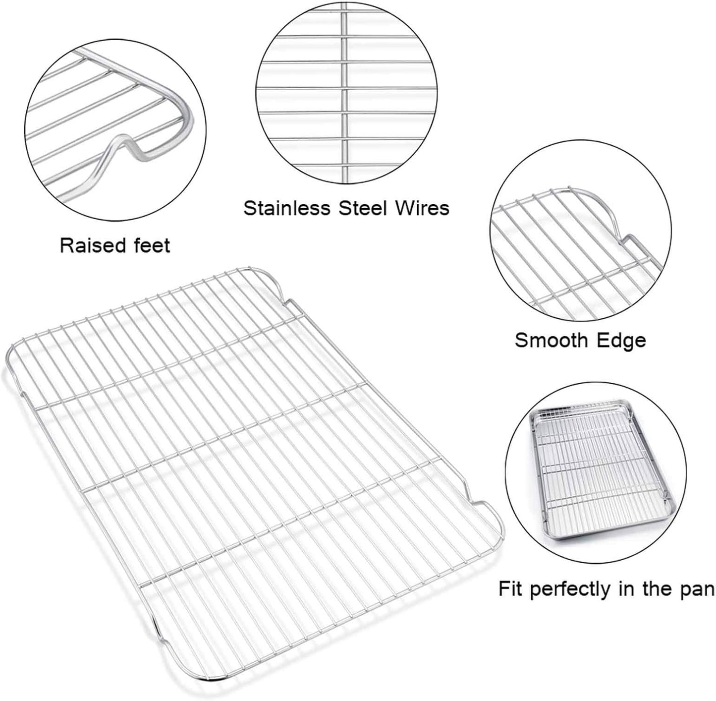 TeamFar Baking Sheet with Rack Set of 4, 20’’×14’’×1.2’’, Half Size Stainless Steel Cookie Sheet Baking Pans with Cooling Rack Set, Non Toxic & Rust Free, Mirror Finish & Easy Clean, 2 Pans & 2 Racks