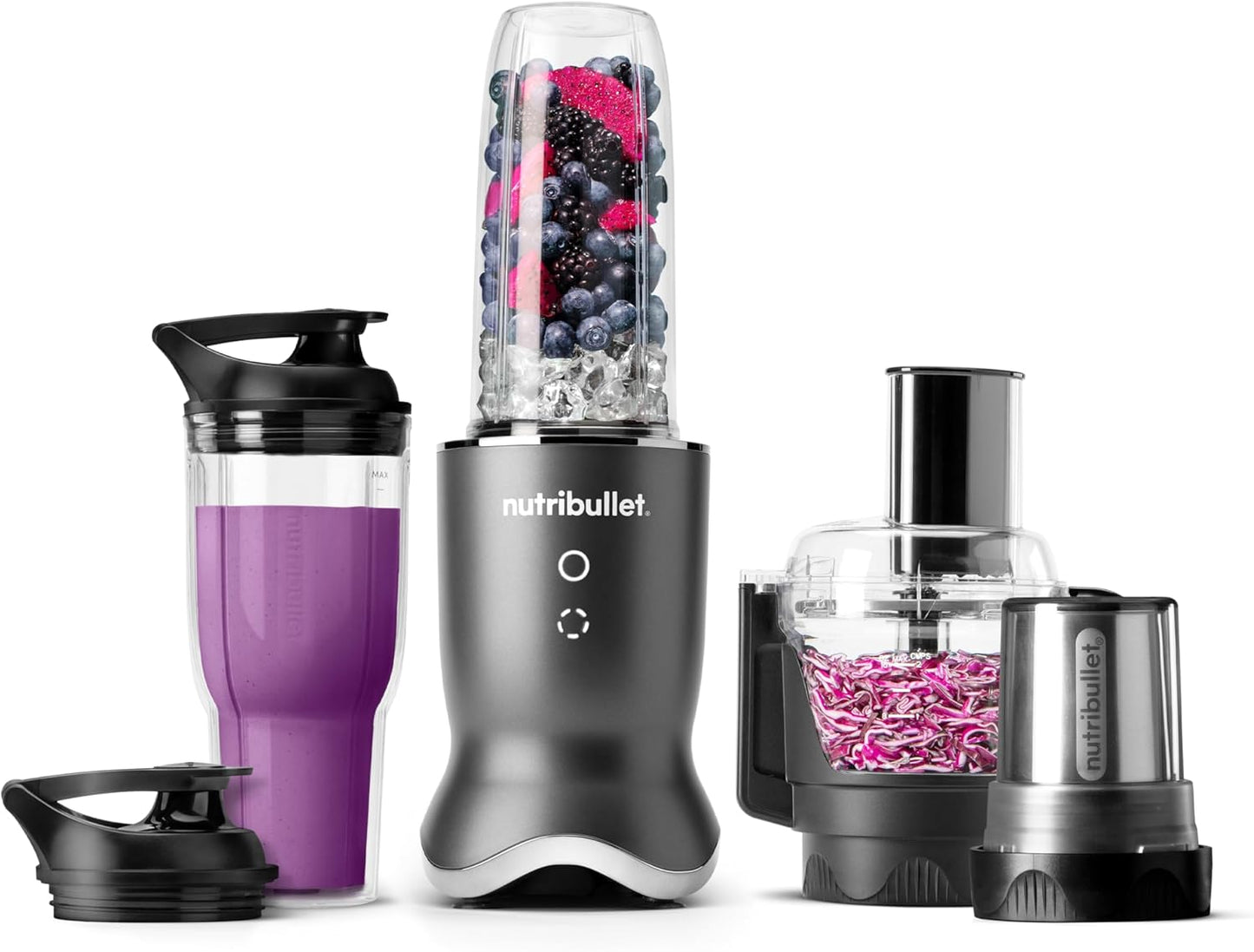 nutribullet® Ultra Plus+ 3-1 Compact Kitchen System, 1200W Kitchen System with Blender, Food Processor, and Coffee and Spice Grinder, 32oz and 24oz Blending Cups, 2-Cup Food Processor, Gunmetal Gray