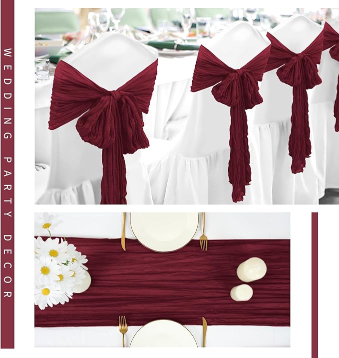 12 Pack Cheesecloth Table Runner 20 x 120 inch Cheese Cloth Table Runner Bulk,Romantic Boho Sheer Gauze Fabric Table Runners for Wedding Reception,Party,Bridal Shower Table Decor(Burgundy)