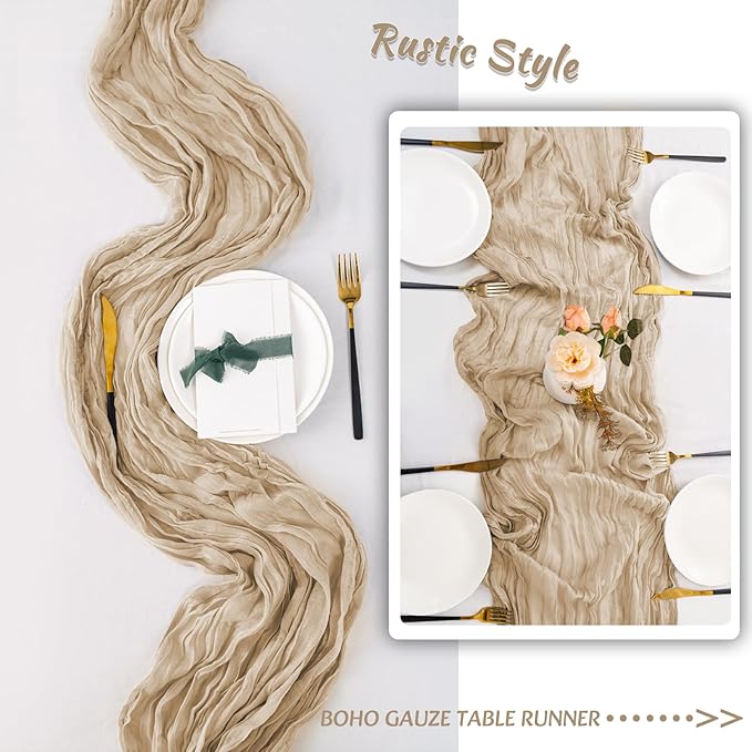 12 Pack Beige Table Runner 10FT Cheesecloth Table Runner 21 x 120 inch Boho Gauze Cheese Cloth Table Runner Rustic Sheer Table Runner for Party Wedding Bridal Baby Shower Birthday Table Decor