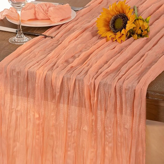 Peach Cheesecloth Table Runner Christmas Table Runner Boho Gauze 120 Inches Cheese Cloth Table Decor for Sweet Little Peach Baby Shower Wedding Bridal Xmas Holiday Season Decor