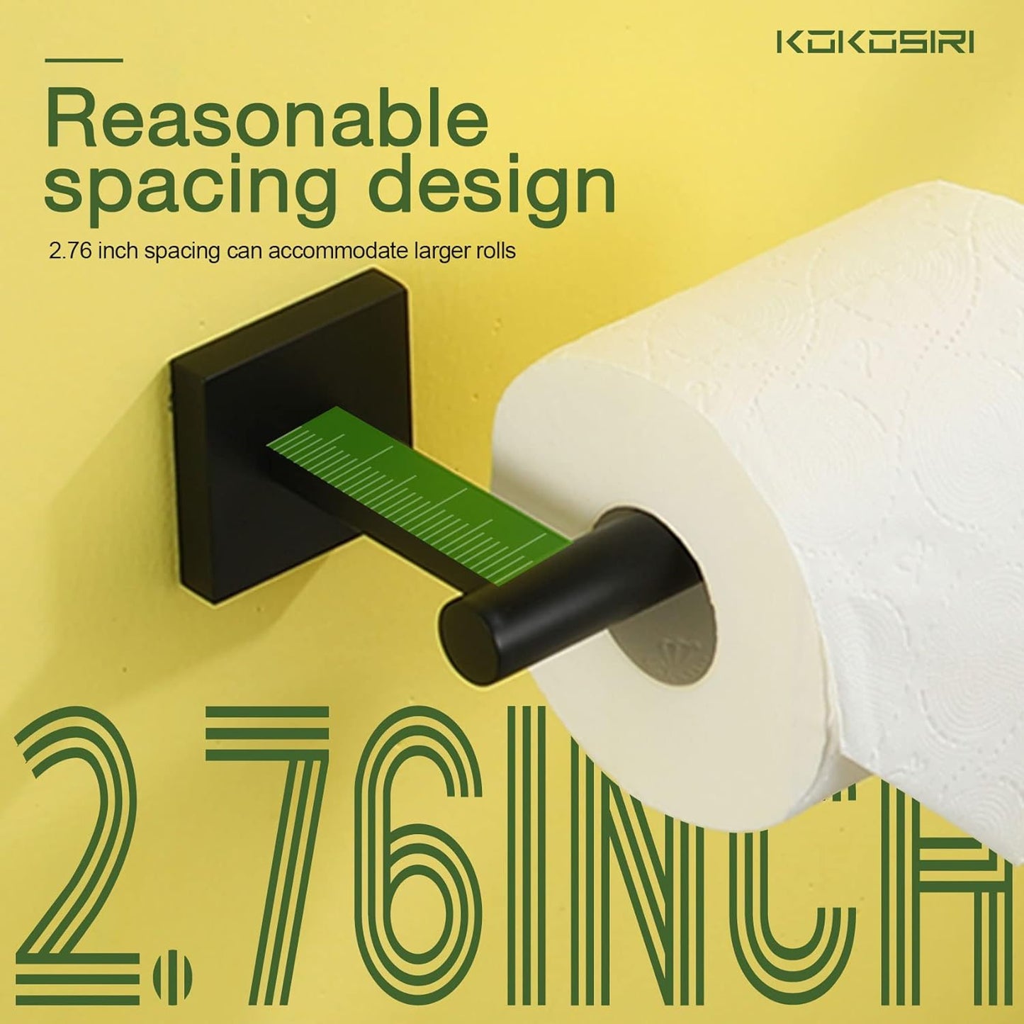 KOKOSIRI Toilet Paper Holder for Bathroom Toilet Roll Holder Hold Mega Rolls Matte Black Stainless Steel, 2 Pack, B2005BK-2P