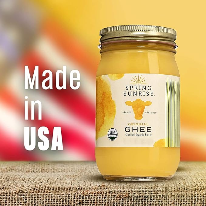 Spring Sunrise Grass Fed Organic Ghee - USDA Certified Clarified Butter - Keto & Paleo Friendly, Non-GMO, Gluten & Casein Free Cooking Oil - Sustainably Sourced - 32 oz Jar, 2 pack