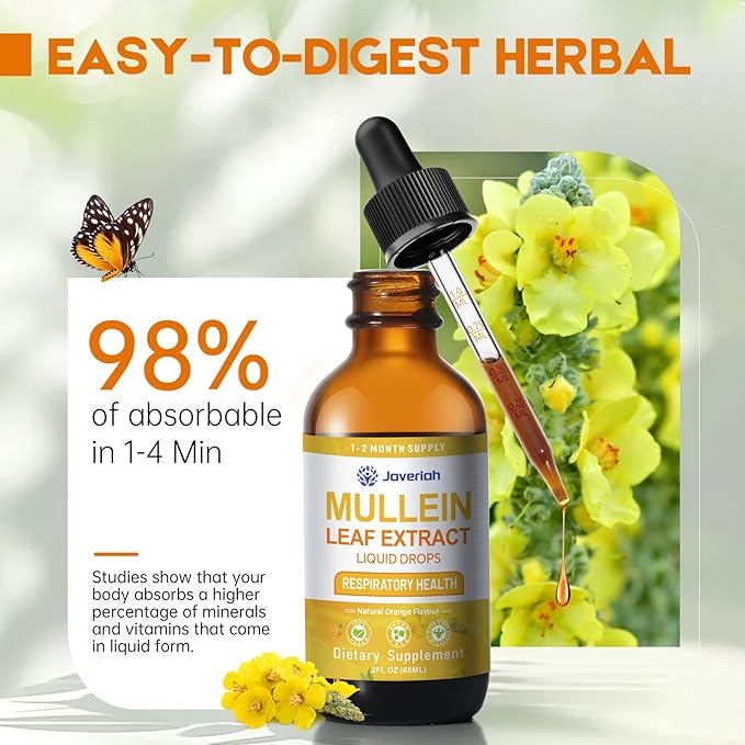 Mullein Drops for lungs Cleanse - Cordyceps, marshmallow root & Licorice Root Extract, Respiratory Herbal Supplement with Mullein Leaf extract for Immune Support & Bronchial Cleanse, 4 Fl Oz 2 Pack