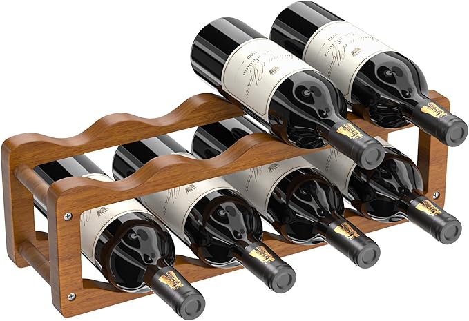 Wine Rack, 2 Tier 8 Bottle Wooden Wine Storage Cabinet Shelf, Adjustable in 2 Sizes Countertop Wine Holder, Easy-Assembly Freestanding Wine Organizer for Kitchen Pantry Dining Room Bar