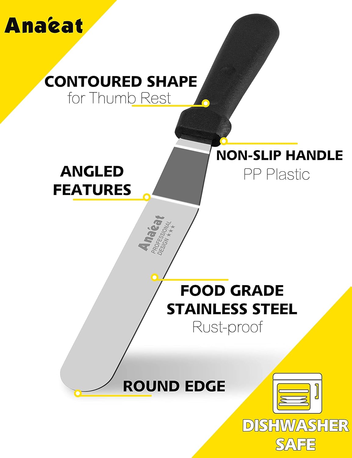 Anaeat Icing Spatula, Professional Cake Angled Offset Spatula with 8" Stainless Steel Blade - Thickened Frosting Knife with Durable Plastic Handle for Cake Decorating, Pastry & Baking