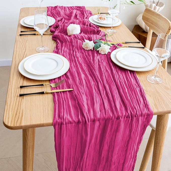 Wokceer Cheesecloth Table Runner 2Pack 10FT Fuchsia Boho Gauze Cheese Cloth Table Runner for Party Long Rustic Sheer Table Runners for Baby Bridal Shower Wedding Easter Table Decor