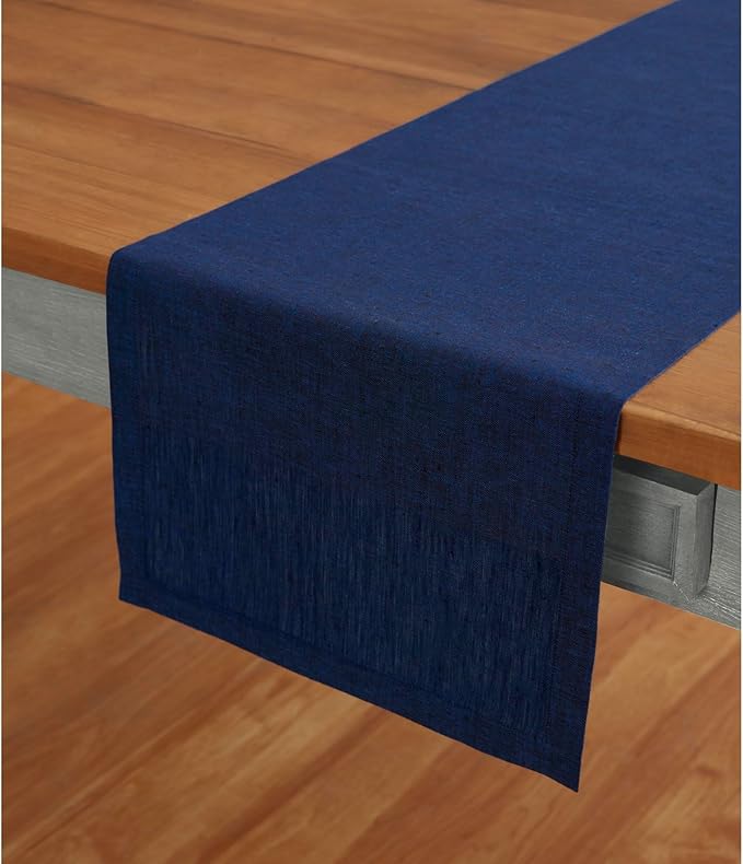 Solino Home Linen Table Runner 90 Inches Long - Athena, 100% Pure Linen Royal Blue 14 x 90 Inch Table Runner for Dining, Holiday, Winter, Christmas, New Year