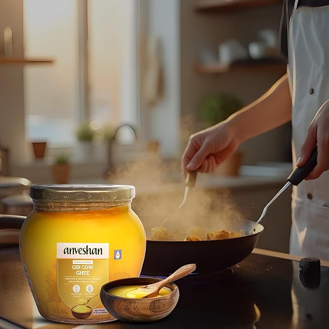 Anveshan A2 Gir Cow Ghee 500ML | Grass-Fed | Pasture-Raised | Gut Friendly | Keto Friendly | High Smoke Point | Sustainably Sourced | Casein Free | Clarified Butter