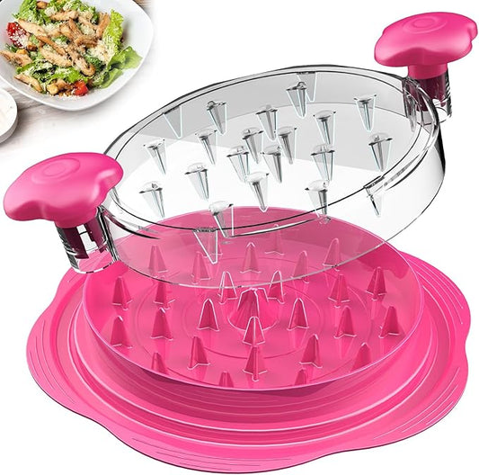 Chicken Shredder Large Chicken Breast Shredder Tool Twist with Brush&Fork, Visible Meat Shredder Machine, Anti-Slip Strip, Ergonomic Handle, BPA Free, Pork Beef Chicken(Hot Pink)