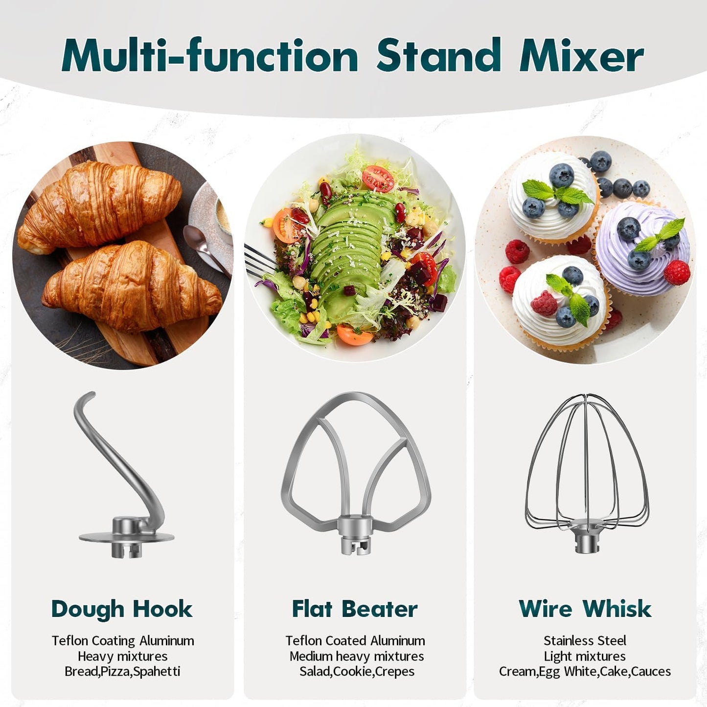 COOKLEE Stand Mixer, 9.5 Qt. 660W 10-Speed Electric Kitchen Mixer with Dishwasher-Safe Dough Hooks, Flat Beaters, Wire Whip & Pouring Shield Attachments for Most Home Cooks, Silver