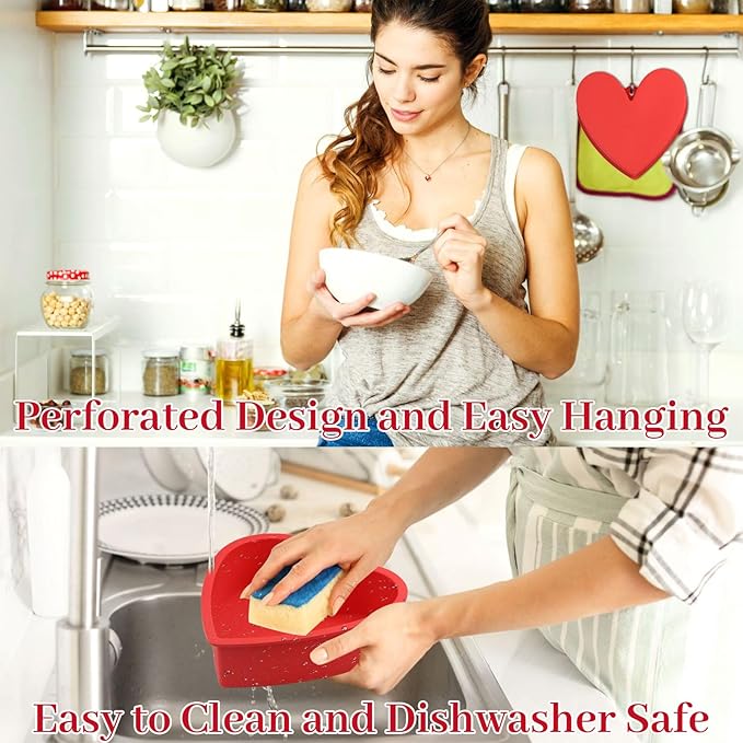 2Pcs Red Heart Shaped Cake Pans, 8 inch Heart Cake Pans Silicone Cake Molds with Hanging Hole, Freezer, Microwave and Oven Safe