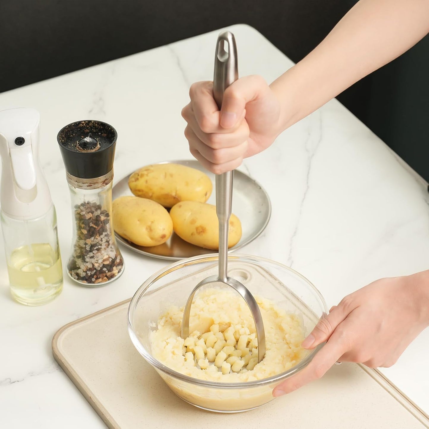Potato Masher Stainless Steel,14Inch Long handle Potato Smasher, Mashed Potatoes Masher Kitchen Tool for Avocado,Potatoes, Beans, Vegetables, Large Heavy Duty Metal Mashing Utensil