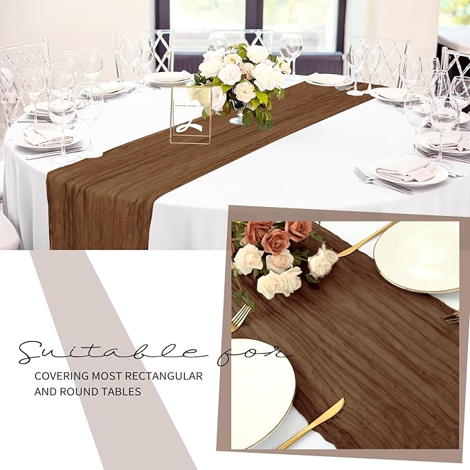 12 Pack Cheesecloth Table Runner 20 x 120 inch Cheese Cloth Table Runner Bulk,Romantic Boho Sheer Gauze Fabric Table Runners for Wedding Reception,Party,Bridal Shower Table Decor(Brown)