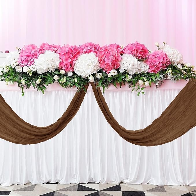 12 Pack Cheesecloth Table Runner 20 x 120 inch Cheese Cloth Table Runner Bulk,Romantic Boho Sheer Gauze Fabric Table Runners for Wedding Reception,Party,Bridal Shower Table Decor(Brown)