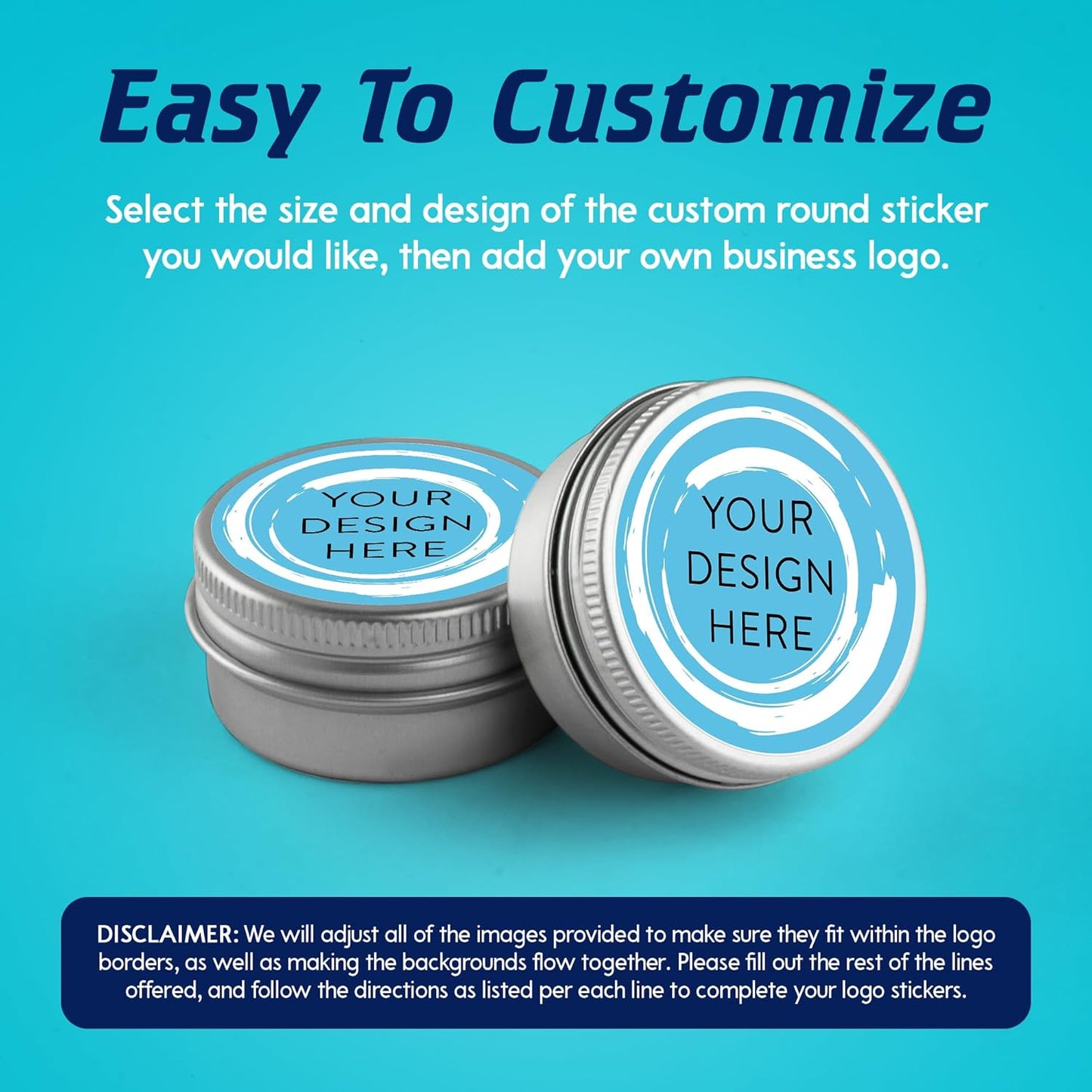 100 Custom Vinyl Stickers - Upload Your own Image, Text, Design, Logo - Personalized Logo Labels for Handmade, Packaging, Bottle, Jars, Candle, Brand Stickers (Blue Swirls, 2x2)