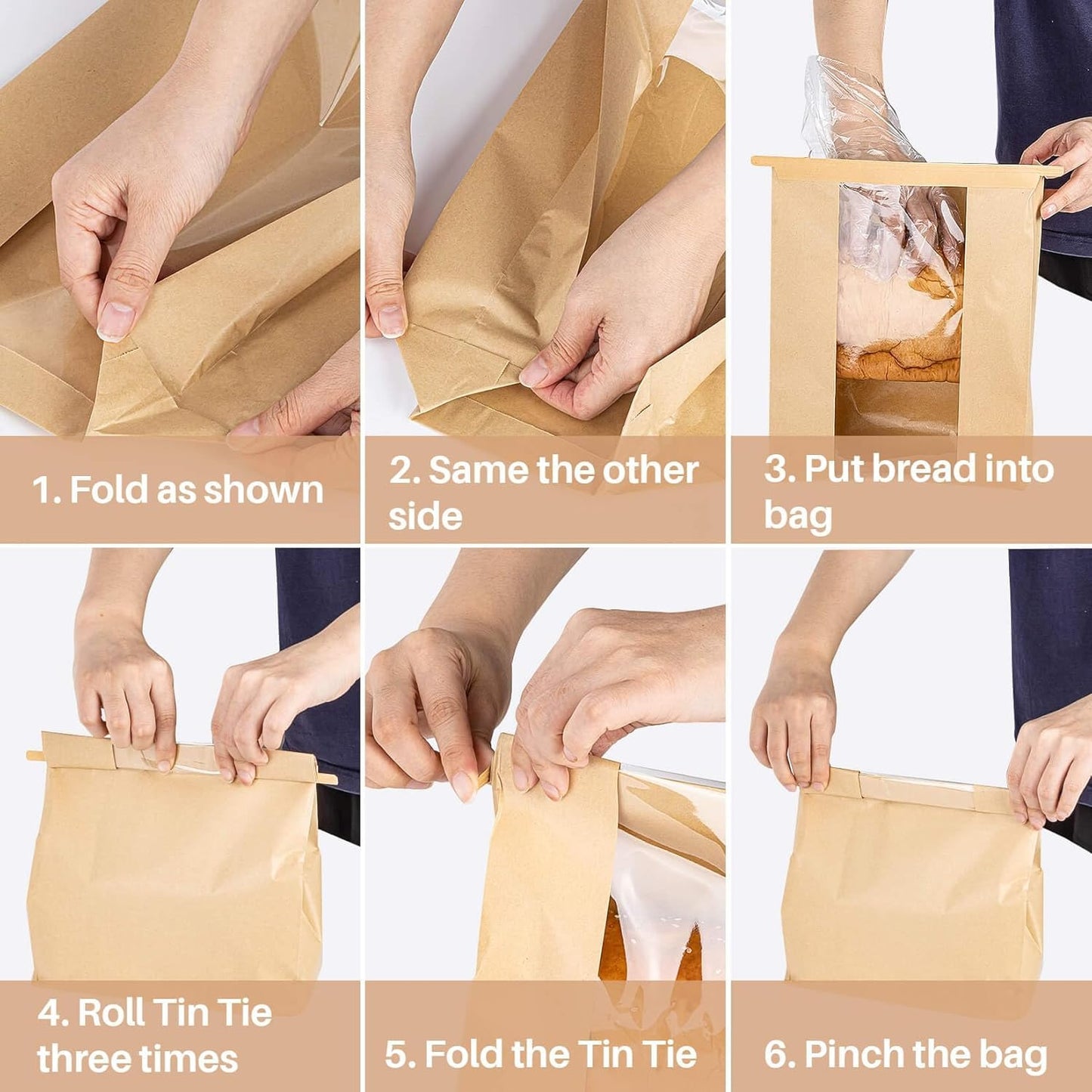 50 Bread Bags with Reusable Ties - Homemade Sourdough Bread Storage Bags Brown Paper Bagel Loaf Bakery Bags with Window Toast Bags with Resealable Ties Disposable Baked Goods Sale Packaging