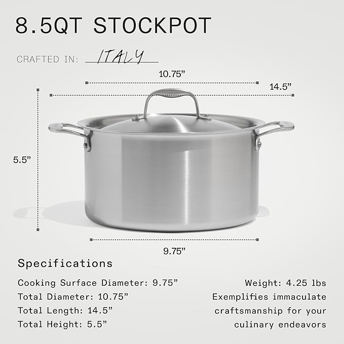 Made In Cookware - 7-Piece Ceramic Non Stick Pot and Pan Set (Stainless Handle) - 5-Ply Stainless Clad - Professional Cookware - Crafted in Italy - Induction Compatible