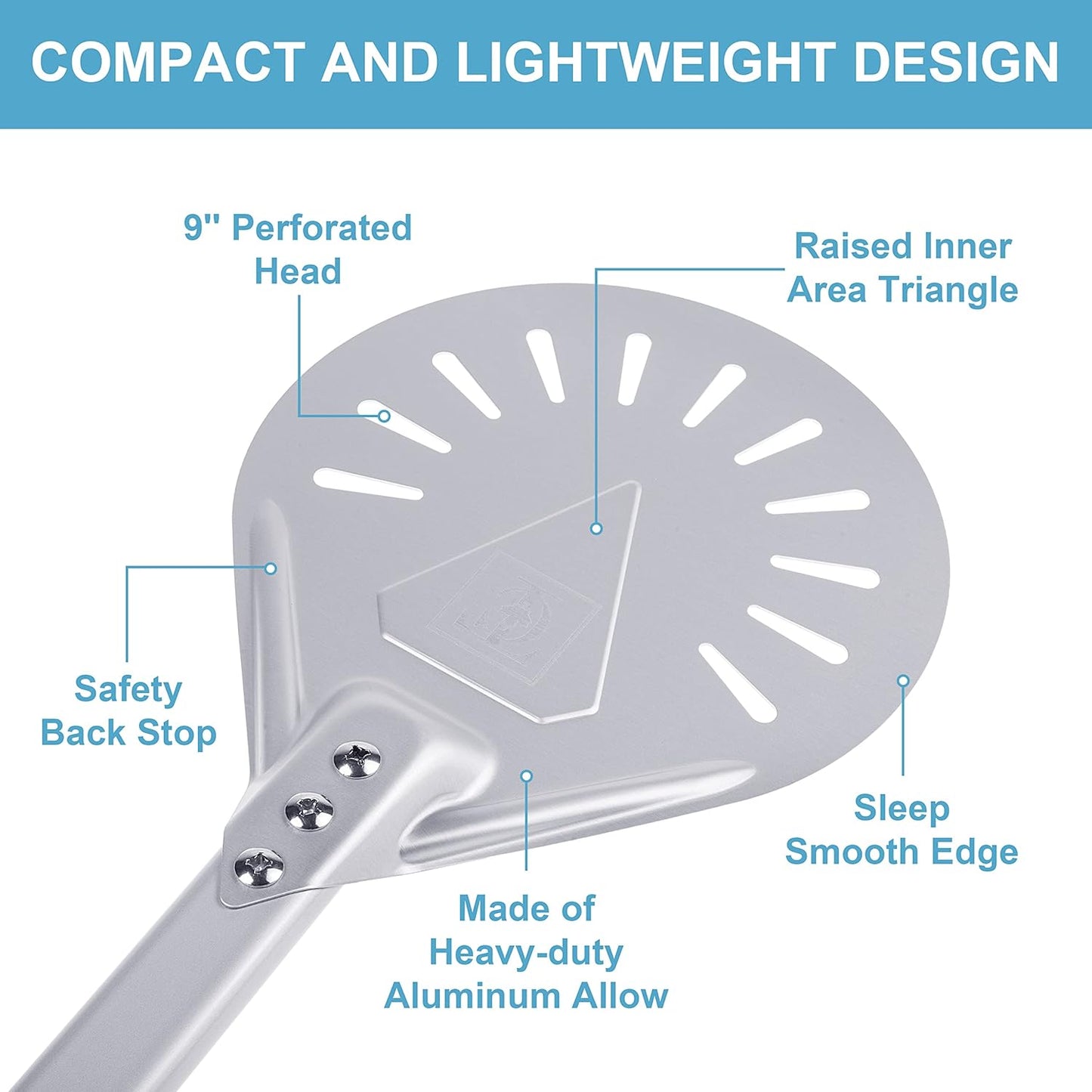 Pizza Turning Peel 8-Inch – Lightweight Aluminum Paddle with Rubber-Coated Aluminum Handle, Ergonomic Design, Ideal for Indoor & Outdoor Pizza Ovens