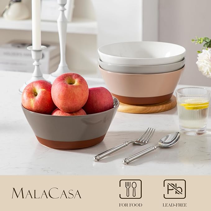 MALACASA Soup Bowls, 60oz Ceramic Ramen Bowls, Bowls Set of 4
