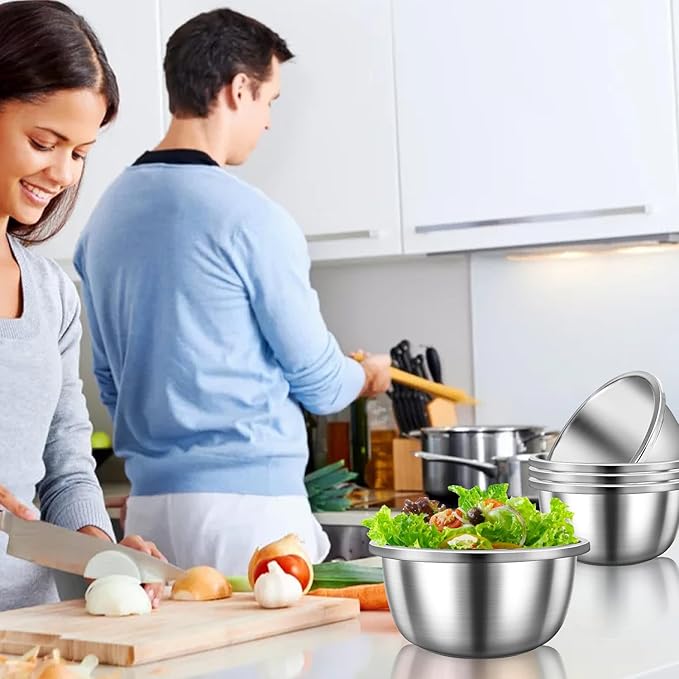 Mixing Bowls, 5 Pack Stainless Steel Mixing Bowls Kitchen Mixing Bowl Stainless Steel Bowls For Meal Prep, Serving, Baking, 7.9 Inch