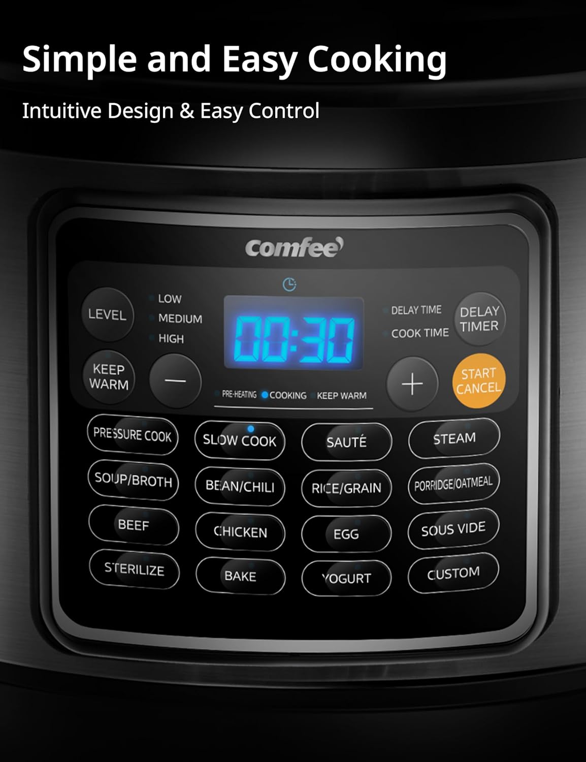COMFEE’ 16 in 1 Electric Pressure Cooker Instant Multi Cooker Olla de Presion Non-Stick Pot Yogurt Maker Rice Cooker Slow Cooker Sauté Steamer 8 Quarts for Family Feast