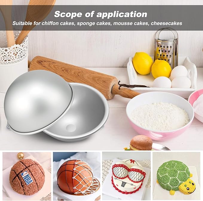 2 Pack 6 Inch Dome Cake Pan - Football Shaped, Sphere Cake Pan, Nonstick Anodized Aluminum, Baking Tools of Ball Pan for Birthday, Wedding Anniversary, Send Goods from Local