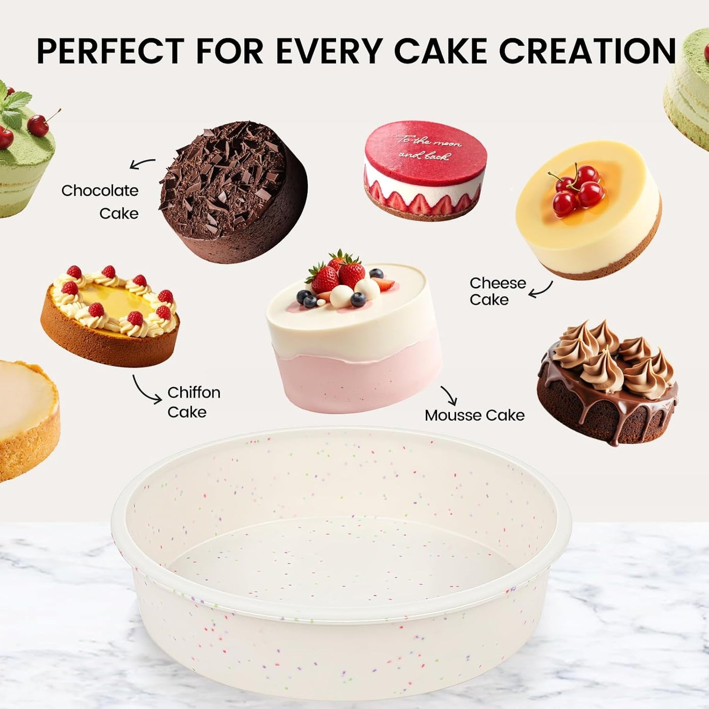 Vinino 8 Inch Silicone Round Cake Pan with Metal Reinforced Frame Set of 3, Nonstick Silicone Springform Pan for Baking Suitable for Making Layers, Cheese & Chocolate Cakes