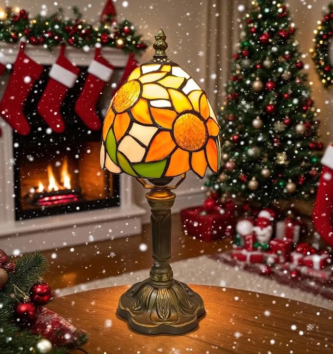 Tiffany Style Table Lamp,Sunflower Stained Glass Lamp,6 Inch Small Antique Bedside Lamp, for Bedroom Living Room Home,Included Dimmable LED Bulb 8W