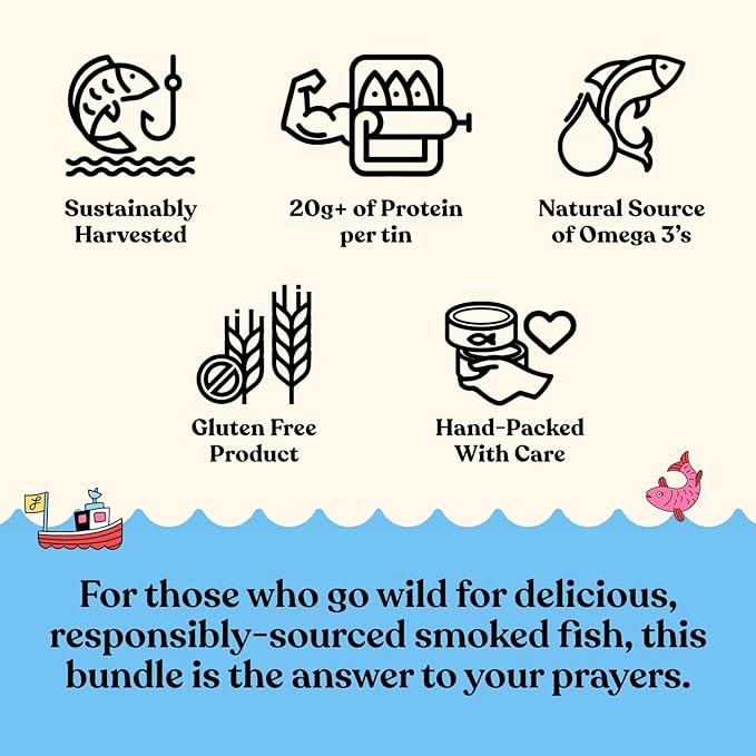 Fishwife Holiday Gift Set (5-Pack Variety with Cantabrian Anchovies, Sardines with Hot Pepper, Albacore Tuna in Spicy Olive Oil, Smoked Mackerel & Smoked Rainbow Trout) | High Protein, Gluten Free, Omega-3s