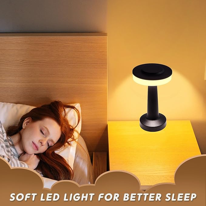 Riakrum 2 Pcs LED Portable Cordless Table Lamp with Touch Sensor 3 Color Stepless Dimming Rechargeable Battery up to 15 Hours Cordless Table Light Wireless Lamp for Nursery (Black)