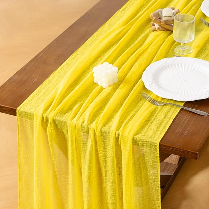 Socomi 6pcs Yellow Cheesecloth Table Runner Fall Thanksgiving Gauze 120 Inch Rustic Boho Cheese Cloth Runner for Wedding Party Baby Bridal Shower Centerpiece Decoration Holiday Home Decorations
