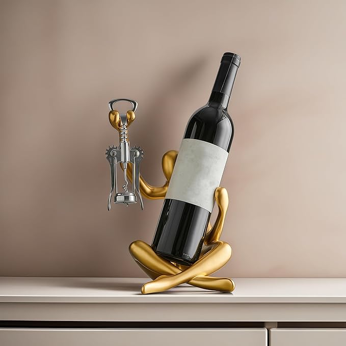 XINXUAN Abstract Wine Bottle Holder Home Decor, Resin Hollow-Out Design Decorative Wine Rack (Gold)