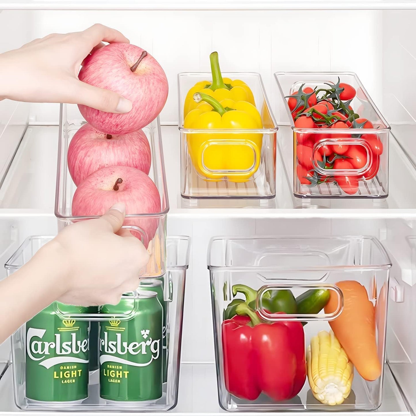 Set of 8 Clear Plastic Storage Bins, Pantry Organization and Storage, Transparent, Plastic, 4 Small + 4 Large