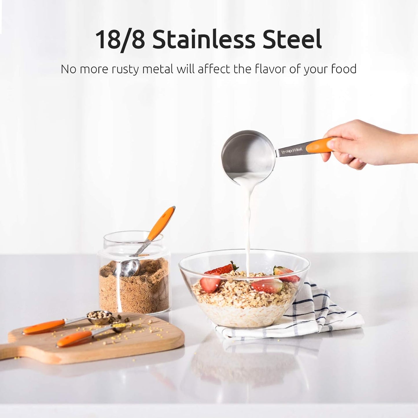 Measuring Cups : U-Taste 18/8 Stainless Steel Measuring Cups and Spoons Set of 10 Piece, Upgraded Thickness Handle(Orange)