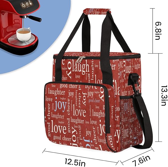 cfpolar Love Joy Laugh Letter Red Coffee Maker Carrying Bag, Portable Single Serve Coffee Brewer Case with Pockets for K-Cup Pods