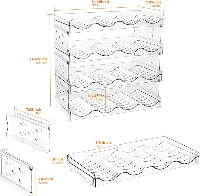 BoxedHome Plastic Water Bottle Organizer and Wine Rack Storage Holder for Inside Cabinet, Kitchen Countertop, Table Top, Pantry, Bars, Cabinets, Fridge - Clear (4 Tier 16 Containers)