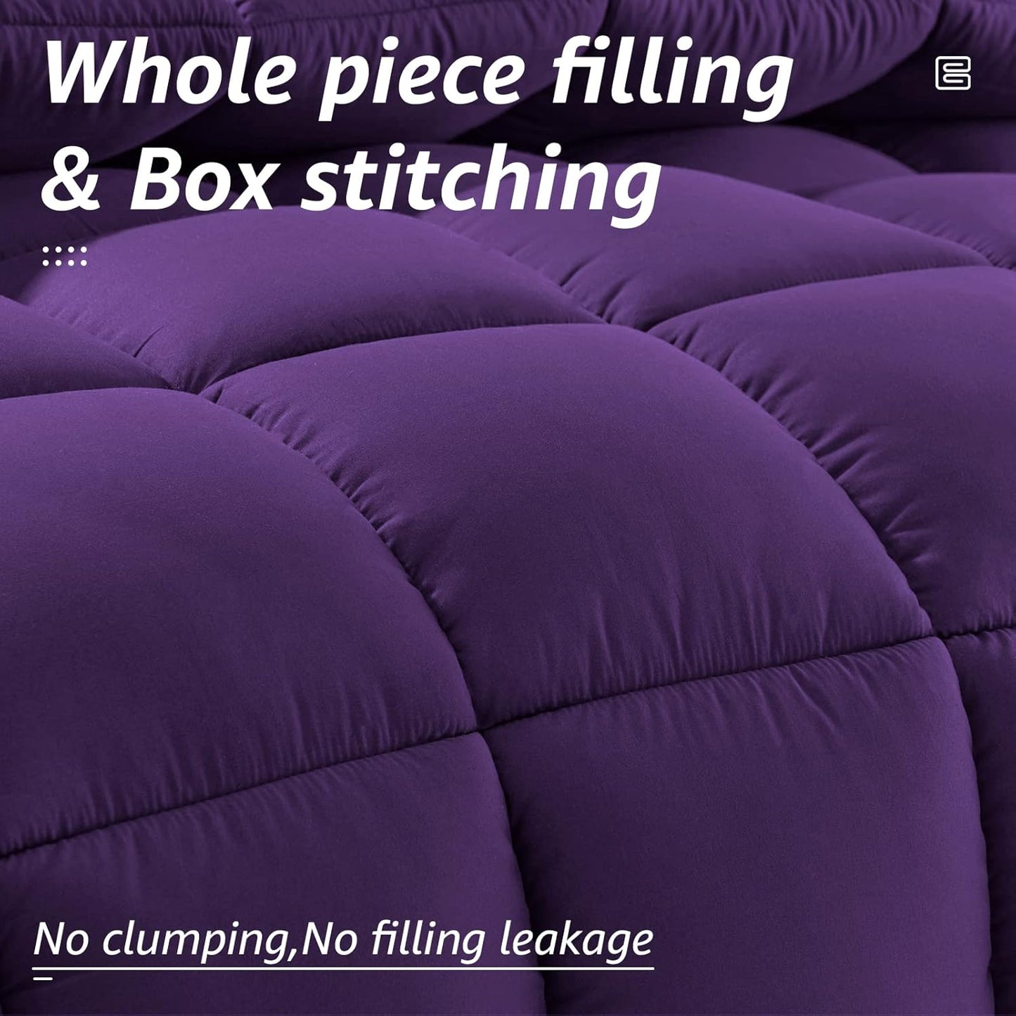 HYLEORY All Season California King Size Bed Comforter - Cooling Down Alternative Quilted Duvet Insert with Corner Tabs - Winter Warm - Machine Washable - Purple