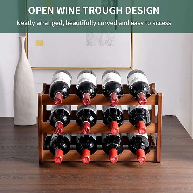 12 Bottle Wooden Wine Rack,3 Tier Free Standing Wine Storage Holder,Retro Minimalist Style Home Decorations Wine Display Shelves for Cabinet,Cupboard,Countertop (3 Tier)