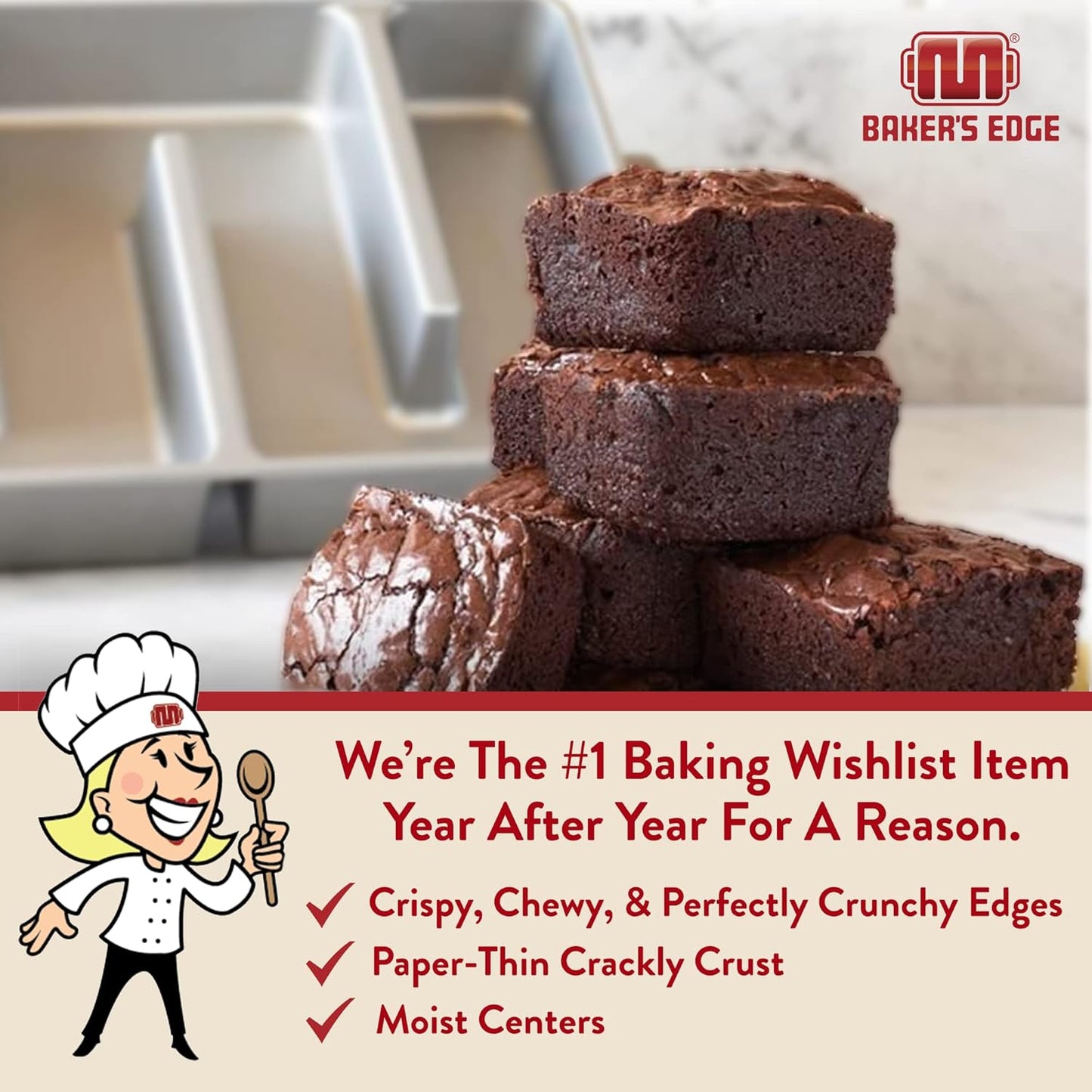 Baker's Edge Brownie Pan, The Original All Edges Brownie Pan for Baking | Premium Double Nonstick Coating, Heavy Gauge Cast Aluminum, Rectangular 9x12” Size Baking Pan - US Patented Design