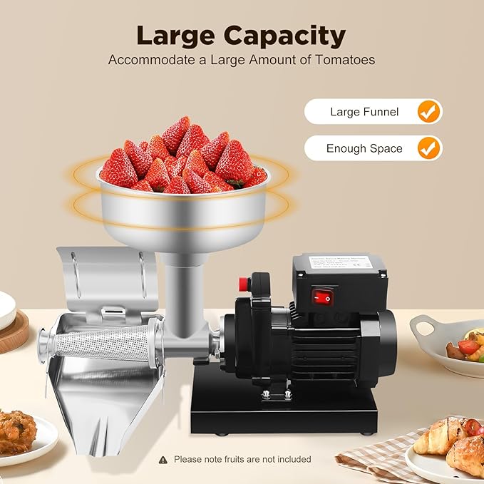 Electric Tomato Sauce Maker, 450W 110V Tomato Juicer Tomato Processor Stainless Steel Vegetables & Fruits Grinder for Homemade Tomato Sauce Strawberry Jam Blueberry Puree Healthy