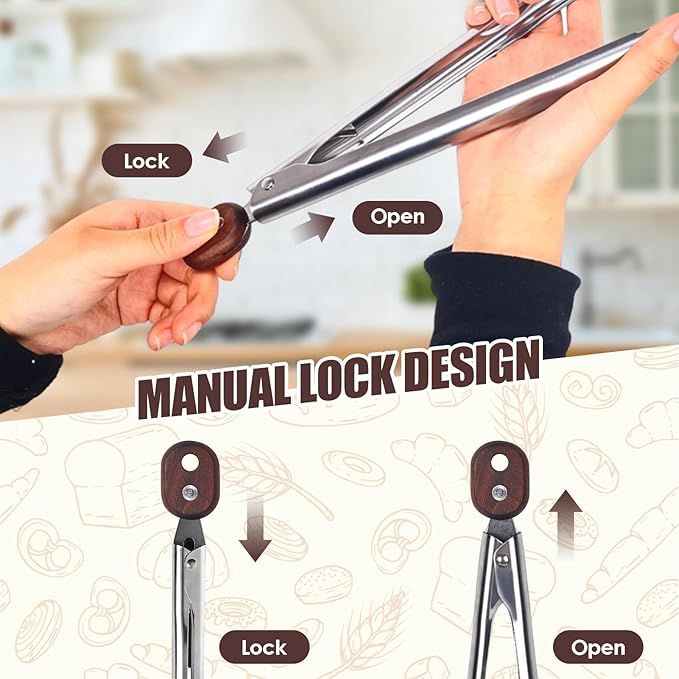 Wooden Tongs for Cooking, 15 Inch Kitchen Walnut Wood Tong with Stainless Steel Handle, Utensils for Food Serving, Salad, Toaster, Grilling, BBQ