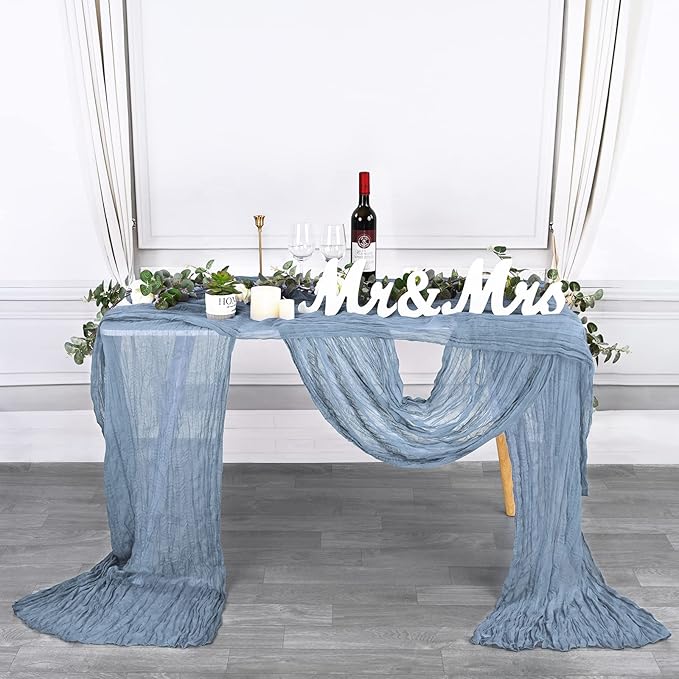 12 Pack 10Ft Dusty Blue Cheesecloth Table Runner 35 x 120 inch Boho Gauze Cheese Cloth Table Runner Vintage Rustic Sheer Runners for Wedding Bridal Shower Birthday Party Cake Table Decorations