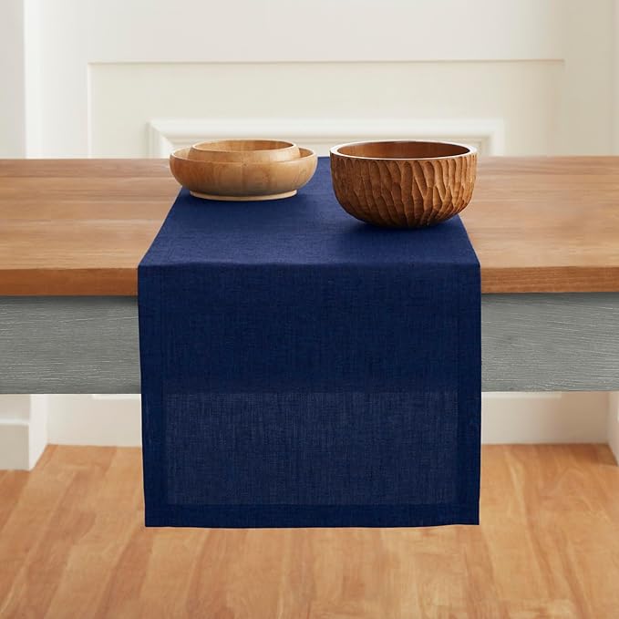Solino Home Linen Table Runner 90 Inches Long - Athena, 100% Pure Linen Royal Blue 14 x 90 Inch Table Runner for Dining, Holiday, Winter, Christmas, New Year