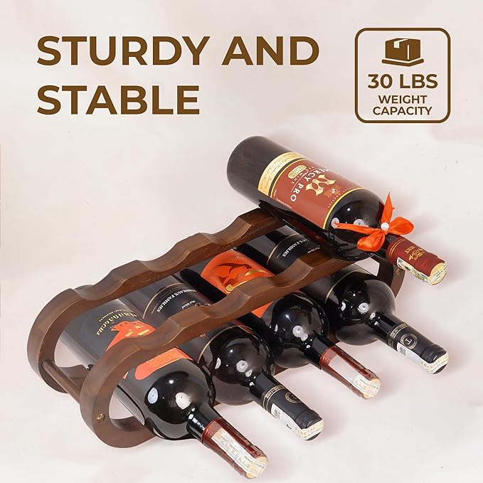 16" Walnut Wood Wine Rack Set of 2 | Compact Countertop Stand with 4 Adjustable Rods for Wine or Water Bottles, Elegant Countertop Stand for Kitchen Storage, Bar or Dining Room