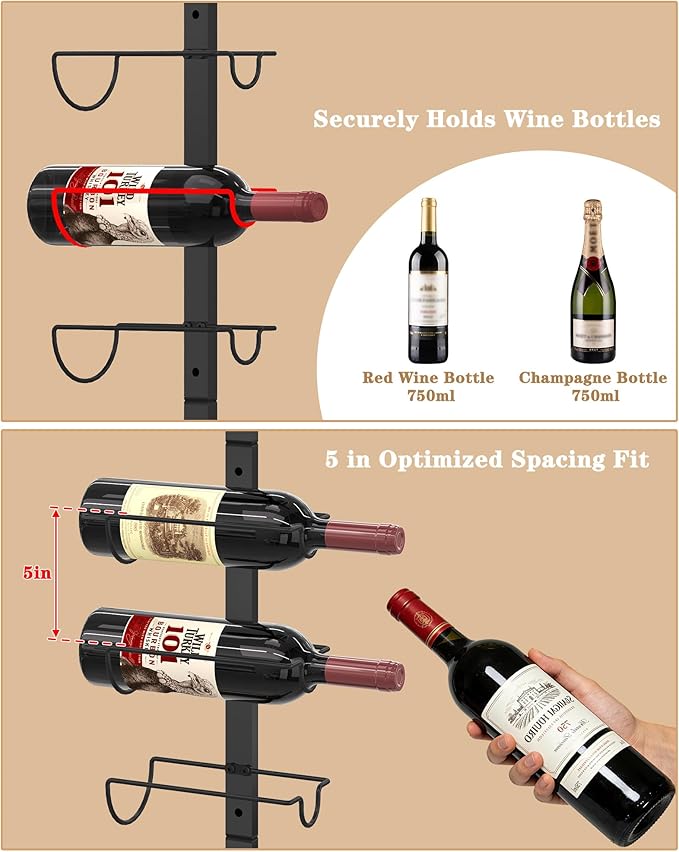 X-cosrack DIY 12 Bottles Wall Mounted Wine Rack, Detachable Wine Storage Organizer, Used Alone or A Set of 4, Wall Wine Display, for Kitchen, Dining Room, Bar, Wine Cellar