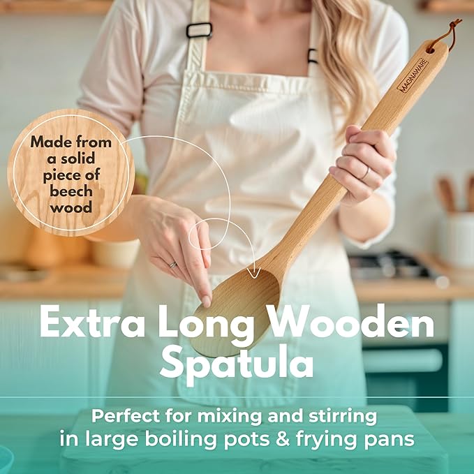 Extra Long Wooden Spoon, 18-inch Heavy Duty Stir Paddle for Cooking in Big Pots - Large Cooking Spoon For Cajun, Brewing, Mixing, Stirring - Solid Natural Hard Wood Large Spatula